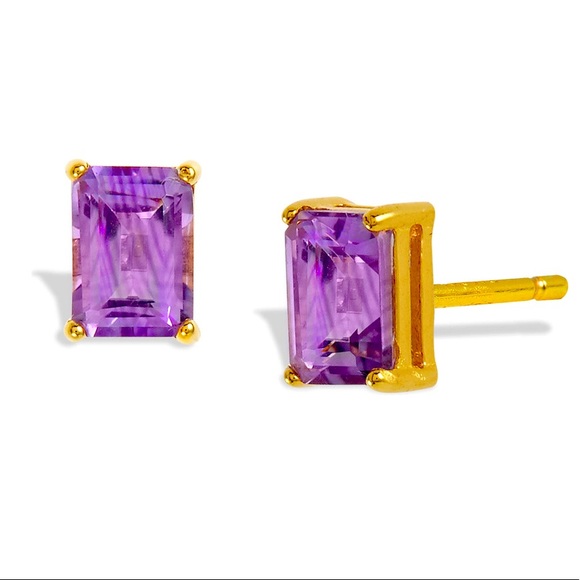 SAVVY CIE JEWELS 18K Gold Amethyst Stud Earrings